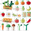 A collection of Montessori pulling carrot toys in various shapes, colors, and sizes for fine motor skill development.