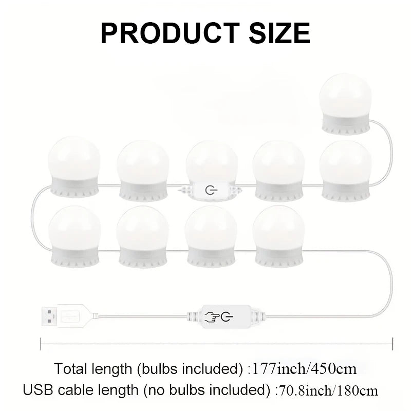 Dimmable LED Vanity Mirror Lights with USB Power