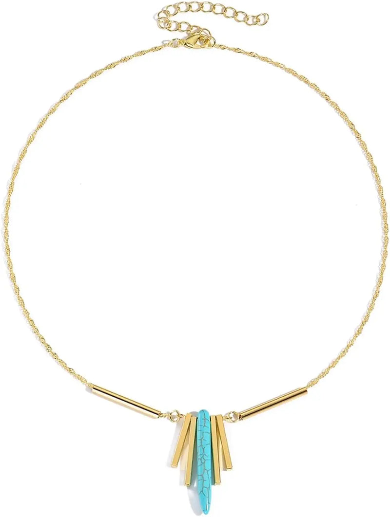 Boho Gold Turquoise Pendant Necklace