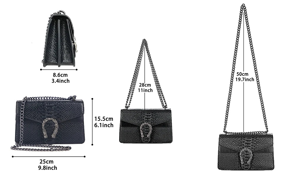 Women's Snake Print PU Leather Crossbody Bag with Chain Strap