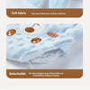 Light blue fabric baby sleep pillow with palm-shaped appliqués and a detachable zipper design