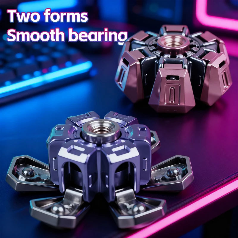 Two forms of smooth bearing fidget spinners shown on a dark surface.