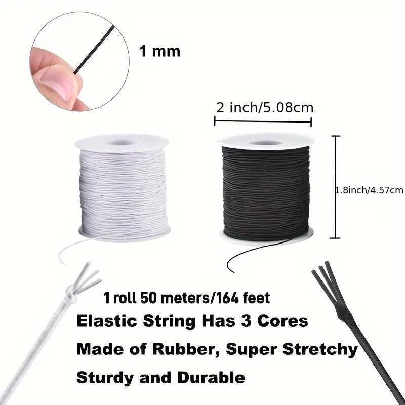Roll of 50 meters elastic string with three cores made of rubber for jewelry making