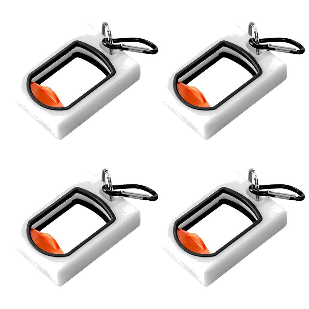 White cable tie organizer with black and orange accents and a carabiner clip.