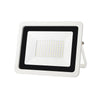 A rectangular white LED flood light with a black bezel and a silver mounting bracket.