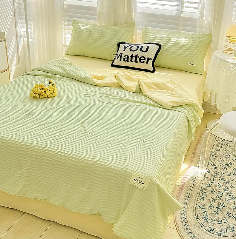 Lightweight Washed Cotton Quilt Set – Breathable Summer Bedding with Printed Pattern