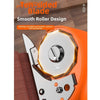 Orange cordless rotary scissors with a ten-sided blade design shown in detail