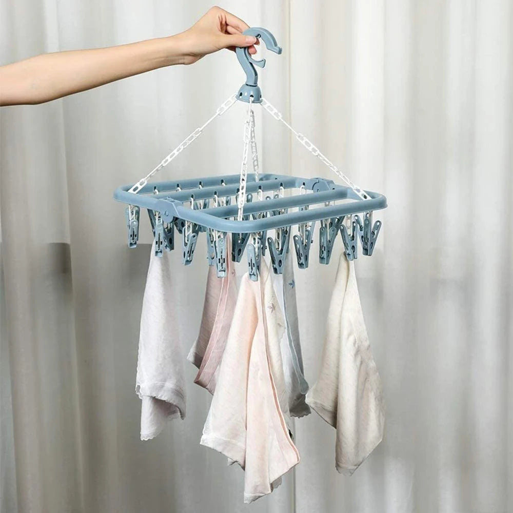 Foldable Laundry Drying Rack with 32 Clips
