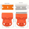 Orange plastic multi-purpose scraper tool for removing stickers, glue, and paint