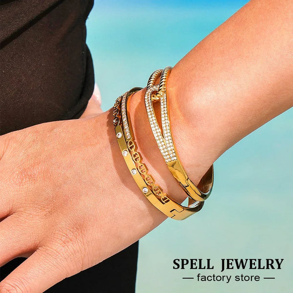Öffnbares Goldplattiertes Zirkon-Armreif-Bracelet