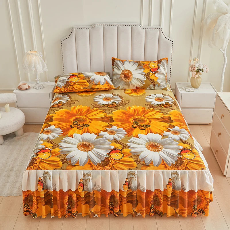 Floral Ruffle Bed Skirt & Pillowcase Set