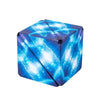 A vibrant blue magnetic geometry cube puzzle showing glowing lines and facets.
