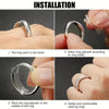Installation steps showing how to use an invisible ring size adjuster pad on a finger.