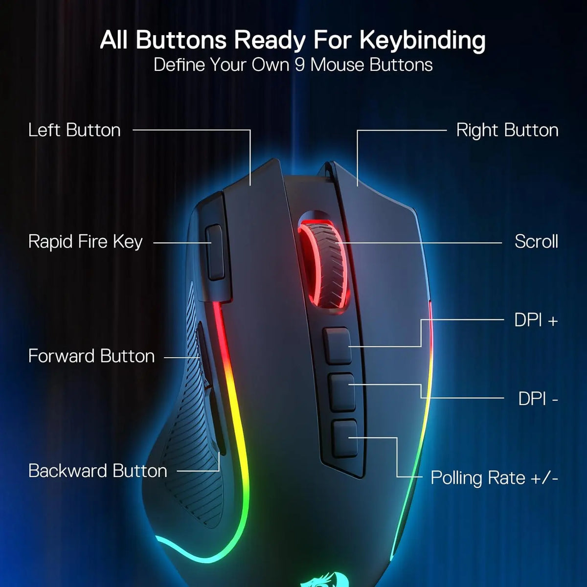 Redragon M612 PRO Gaming Mouse with Advanced 8,000 DPI Sensor and RGB Lighting