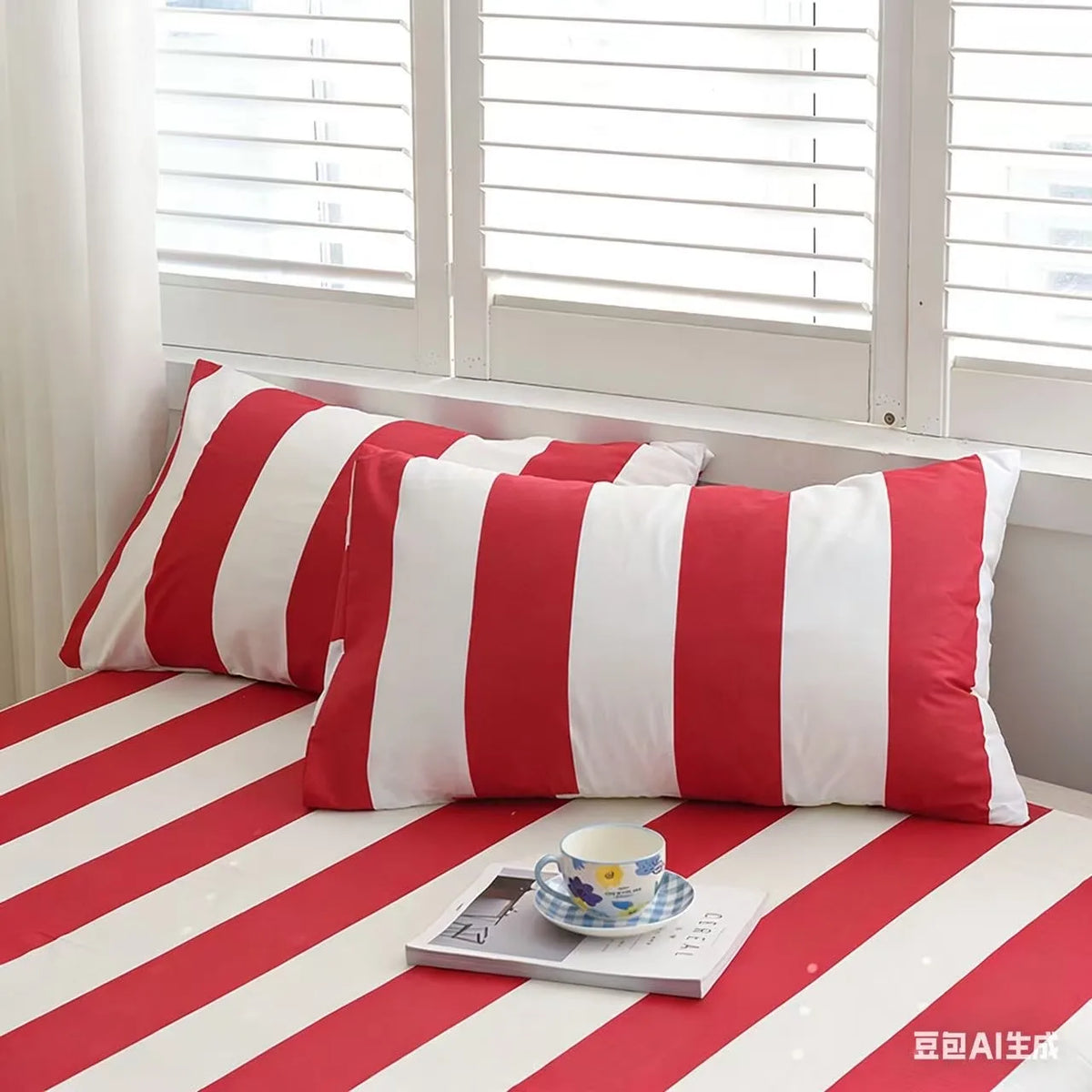 Red Striped Duvet Cover Set with Two Pillowcases