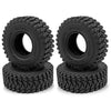 A pair of black rubber mud terrain tires for Axial SCX24 and TRX4M