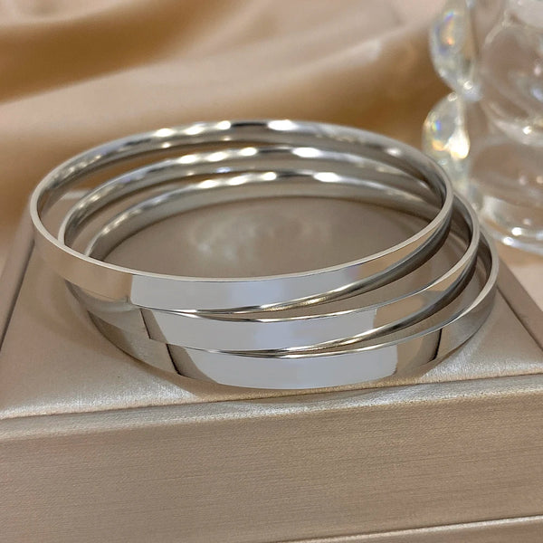 Glossy Gold-Plated Stainless Steel Bangle Bracelets
