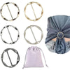 A set of metal ring clips used to fasten a scarf or shirt, shown in gold and silver tones.