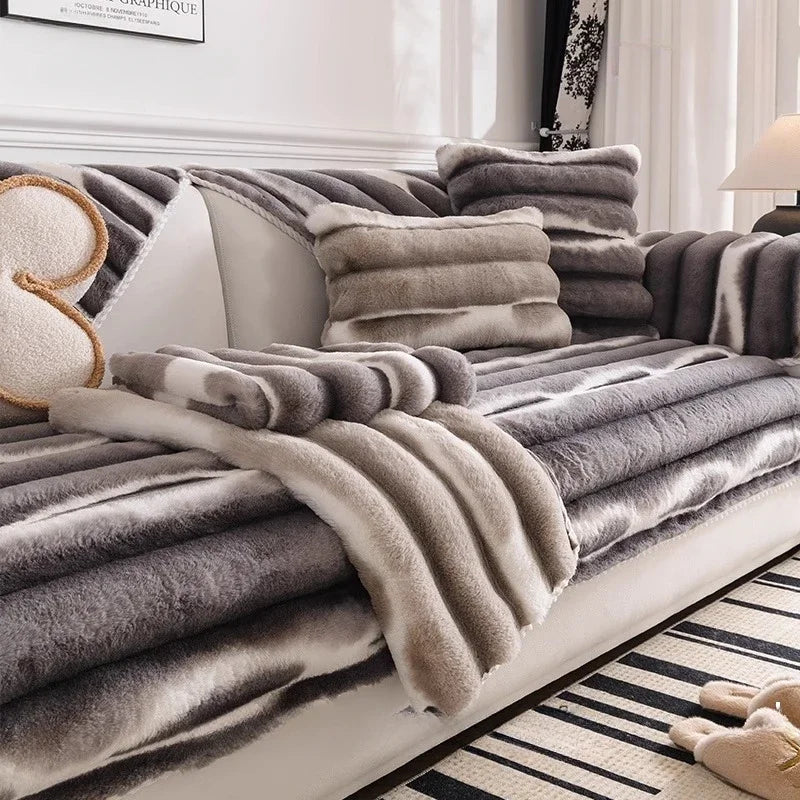 Cozy Anti-Slip Sofa Cover with Plush Fleece for L-Shaped and Standard Sofas
