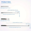 Diagram showing various shrink and stretched lengths of a telescopic magnet pickup tool.