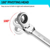 A close-up view of an 180 degree pivoting head wrench tool.