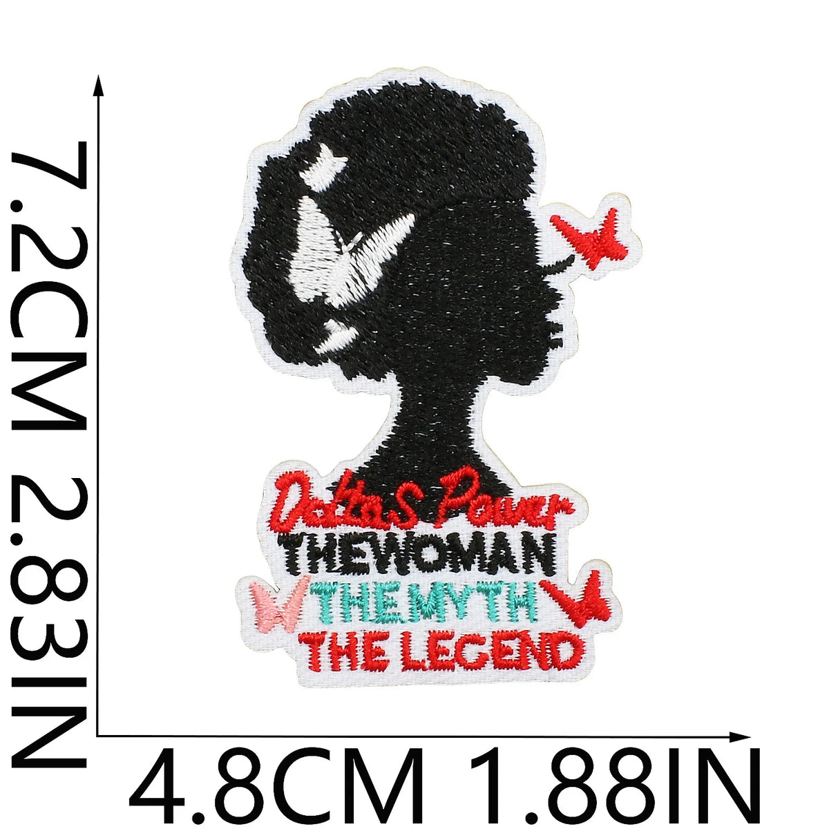 Black embroidered patch featuring a silhouette of a woman with a red star and text reading Delta Sigma Theta The Woman The My