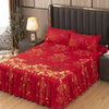 Elegant Elastic Fitted Bed Sheet Set with Lace Skirt and Pillowcases
