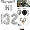 A kit for a balloon garland featuring silver and black foil numbers, including balloons and chocolate confetti.