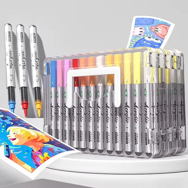 Acrylic Brush Markers with Automatic Ink Flow for Canvas, Wood & Glass Art