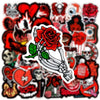 A collection of gothic skull and rose stickers featuring dark, red, and black themes.