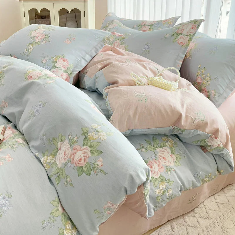 Floral Print 100% Cotton Duvet Cover Set with Two Pillow Shams