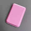 A pink premium leather wallet case with a rounded design shown against a gray background.