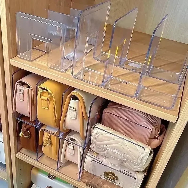 Clear 4-Section Purse Organizer for Closet, Shelf, or Display