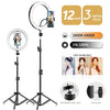 A tripod stand for a 33cm selfie ring light with a phone holder and 360 rotation ball joint.