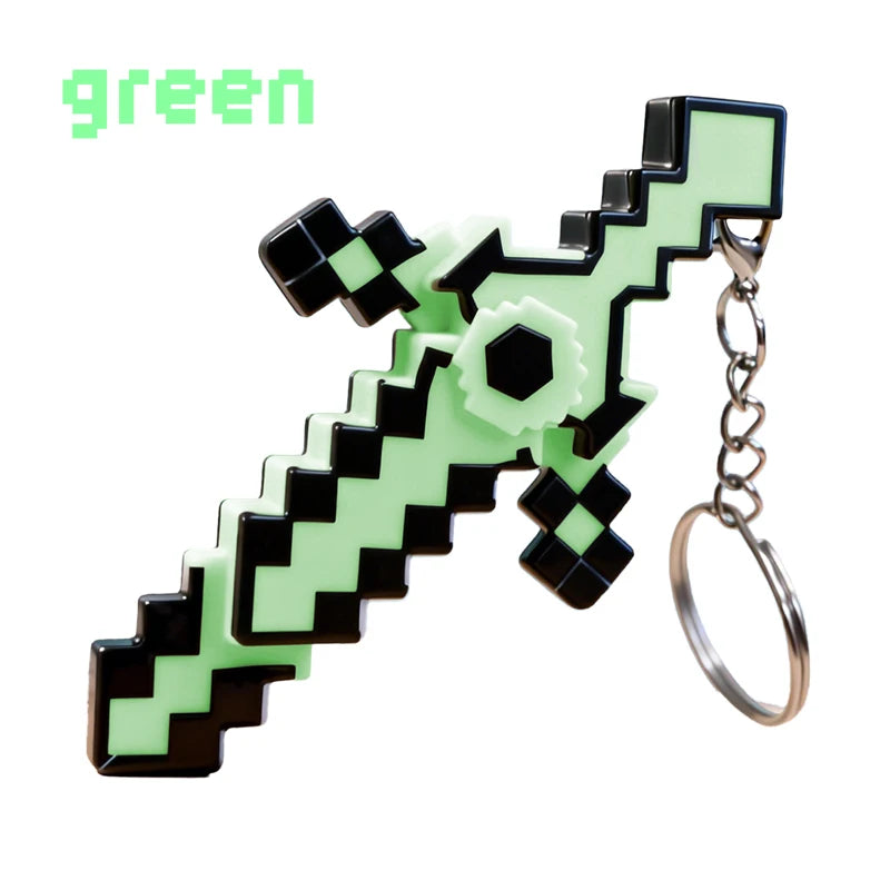A green glow-in-the-dark transformable gemstone toy keychain with a black and neon green checkered pattern.