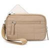 Nylon Quilted Wristlet Wallet with Three Zipper Compartments