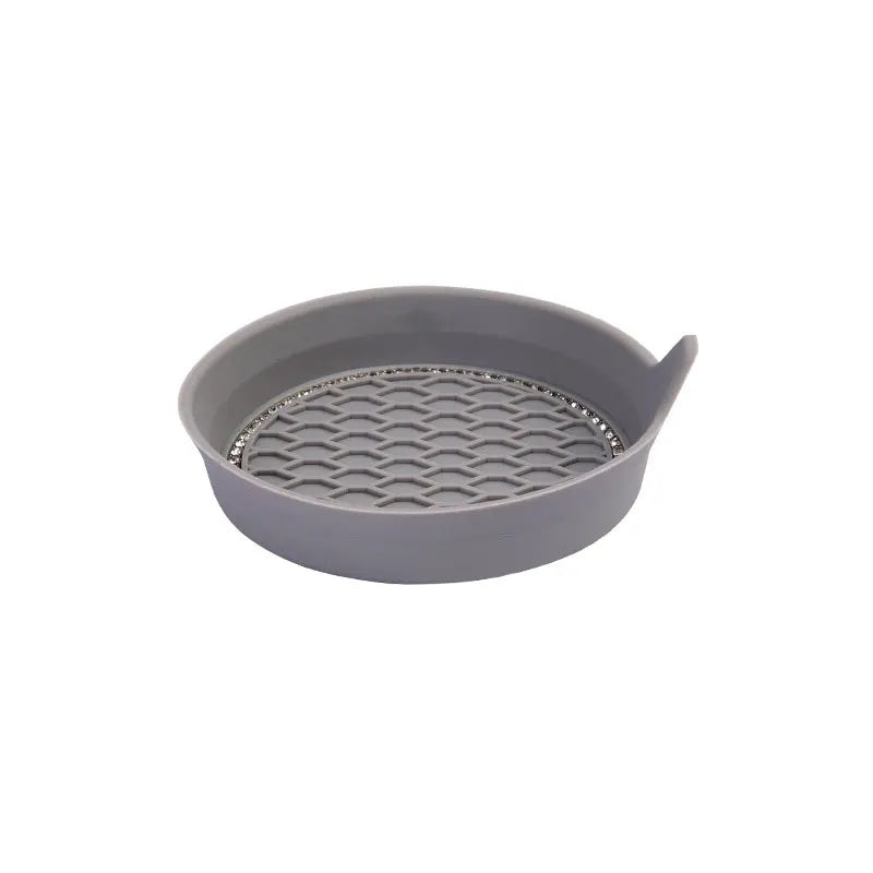 Gray silicone car cup holder coasters with a textured, non-slip surface and rhinestone accents.