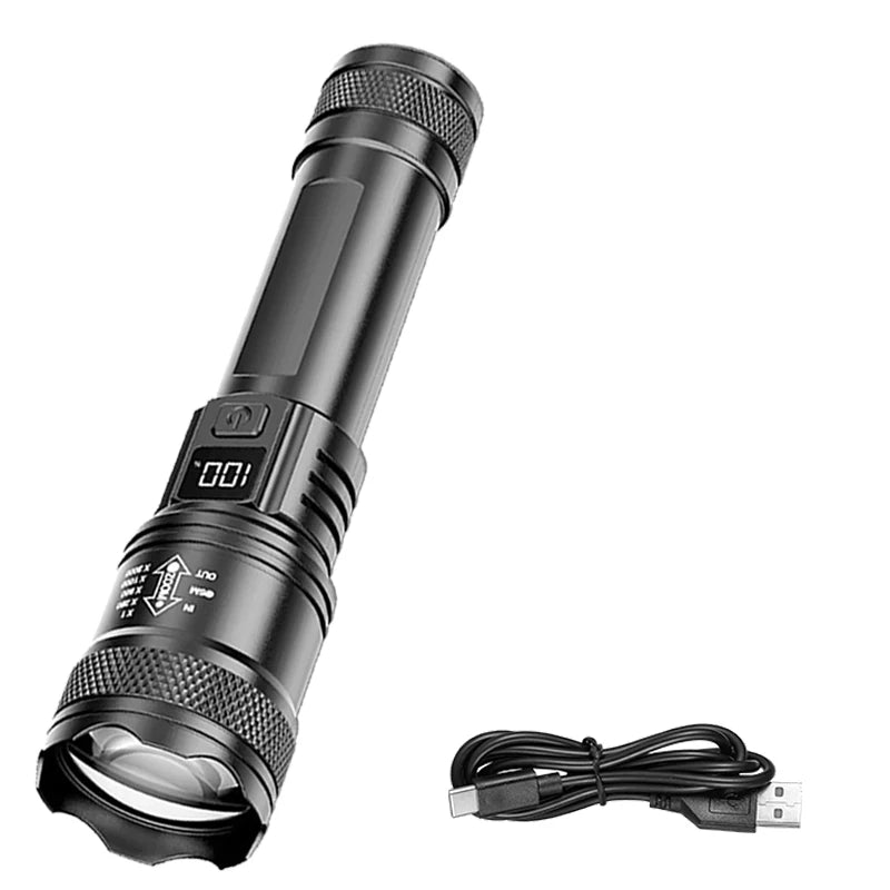 Rechargeable LED Flashlight with LCD Display and Zoom