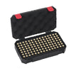 Black heavy-duty ammo storage case with a removable lid and multiple round compartments