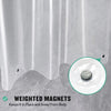 Clear shower curtain liner with weighted magnets keeping it in place and away from the body