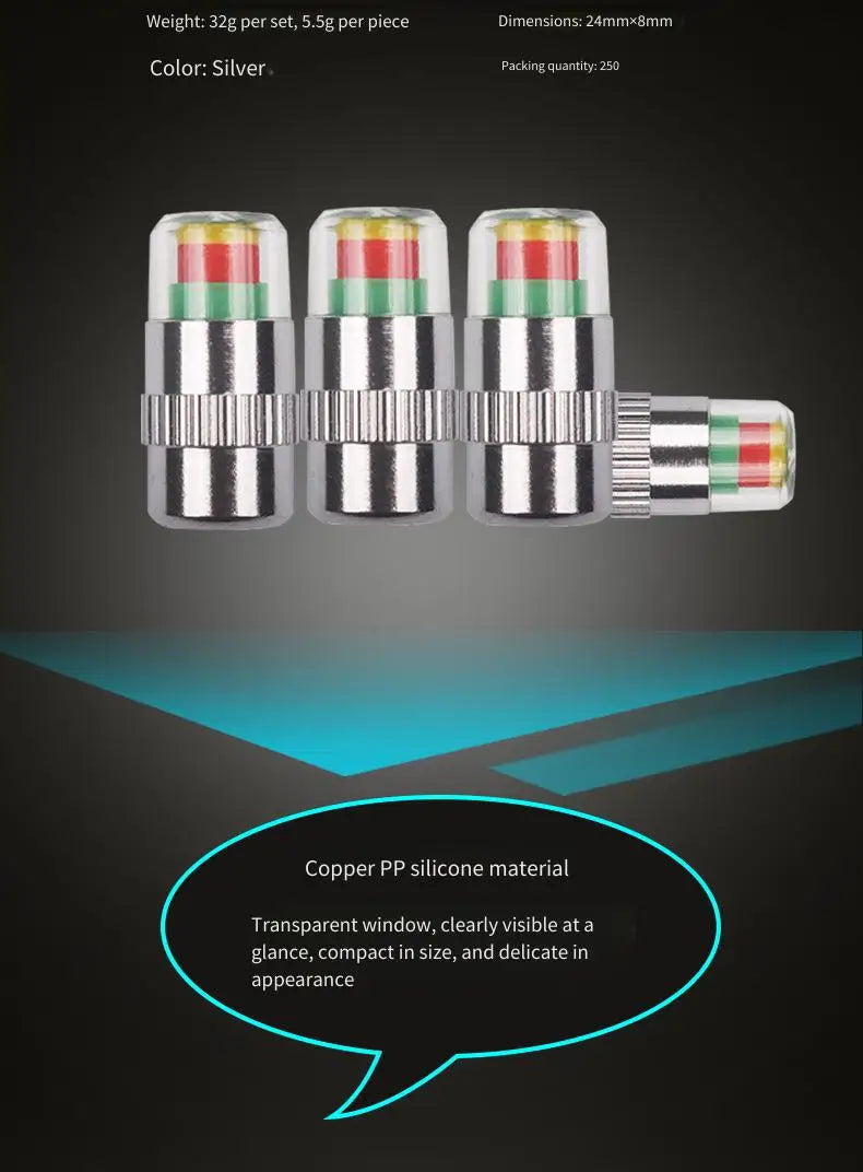 Tire Pressure Monitoring Valve Caps with Color Alert Indicators (4-Pack)