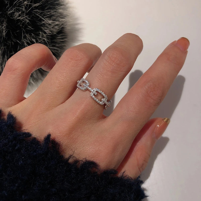 Geometric Sterling Silver Stackable Ring with Cubic Zirconia
