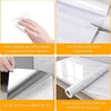 Instructions for applying pearl finish waterproof self-adhesive wallpaper, showing cleaning, tearing backing, and pasting.