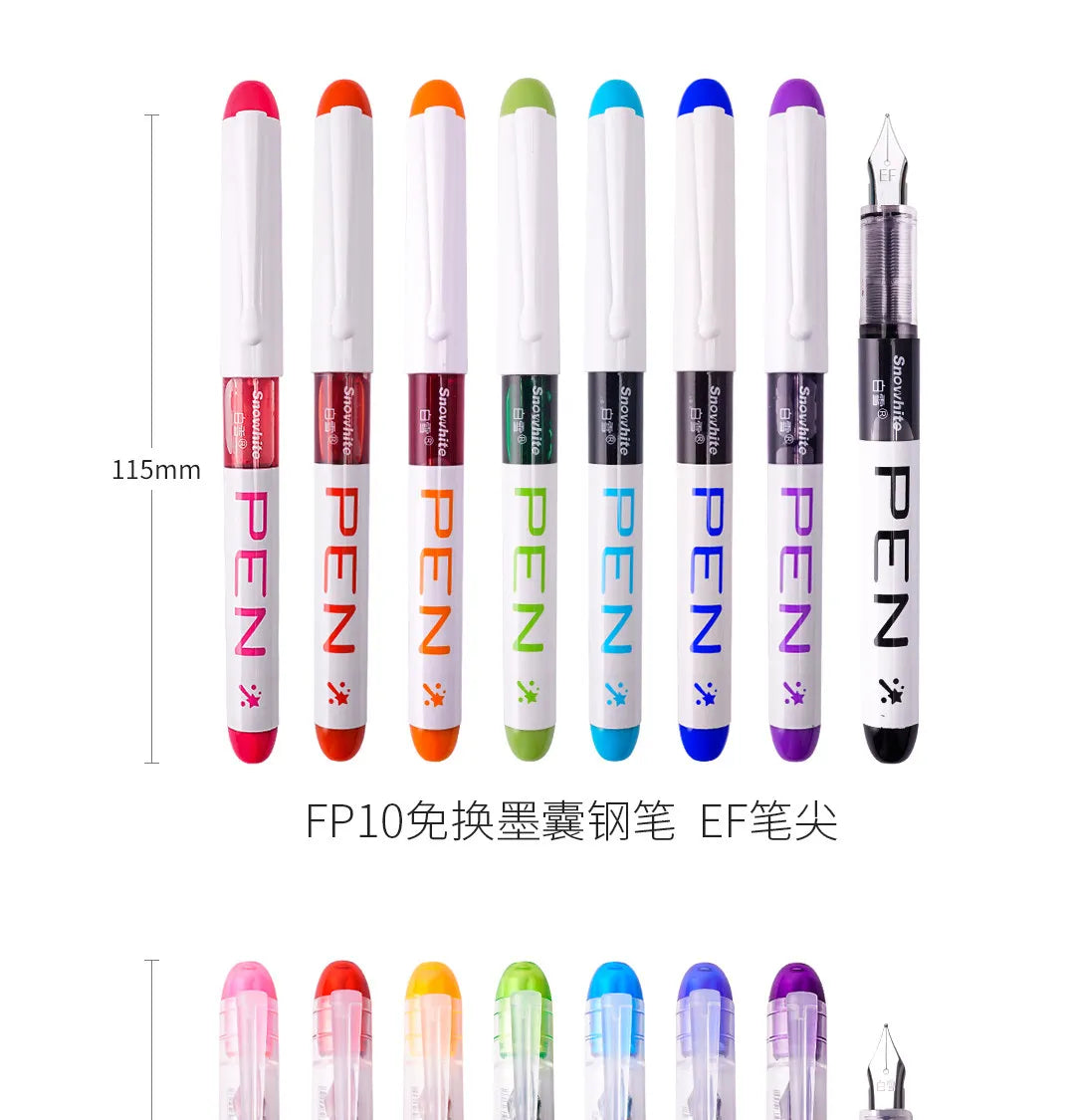 Fine Point Disposable Fountain Pens with Stainless Steel Nib (8-Pack, Assorted Colors)