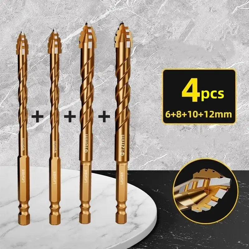 Carbide Four-Blade Serrated Drill Bit Set 6-10mm for Tile, Ceramic, and Stone