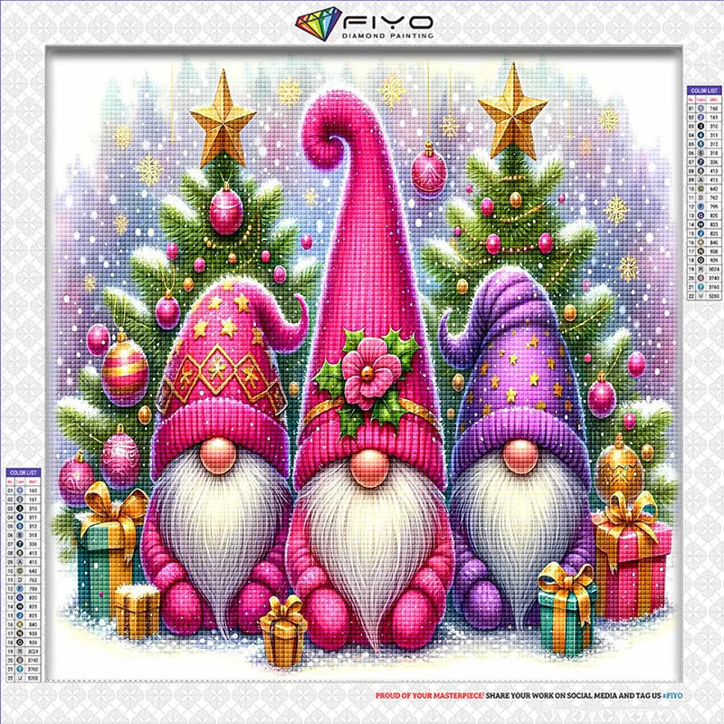 Kit de peinture de diamants avec une scène de mosaïque de Noël aux nains colorés et décorations festives