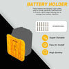 Yellow battery holder with included screws shown next to a dark object.
