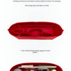 A red felt tote bag organizer insert showing multiple partitioned pockets for storing items.