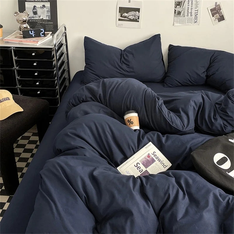Washed Cotton 4-Piece Bedding Set with Duvet Cover