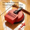 A red heavy-duty floor gap fixer with a suction cup is shown being used to repair wooden floors.